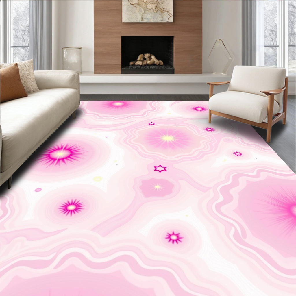 Radiant Pink Starburst Agate Abstraction Rug