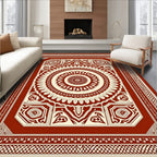 Rich Crimson Medallion Mandala Border Rug