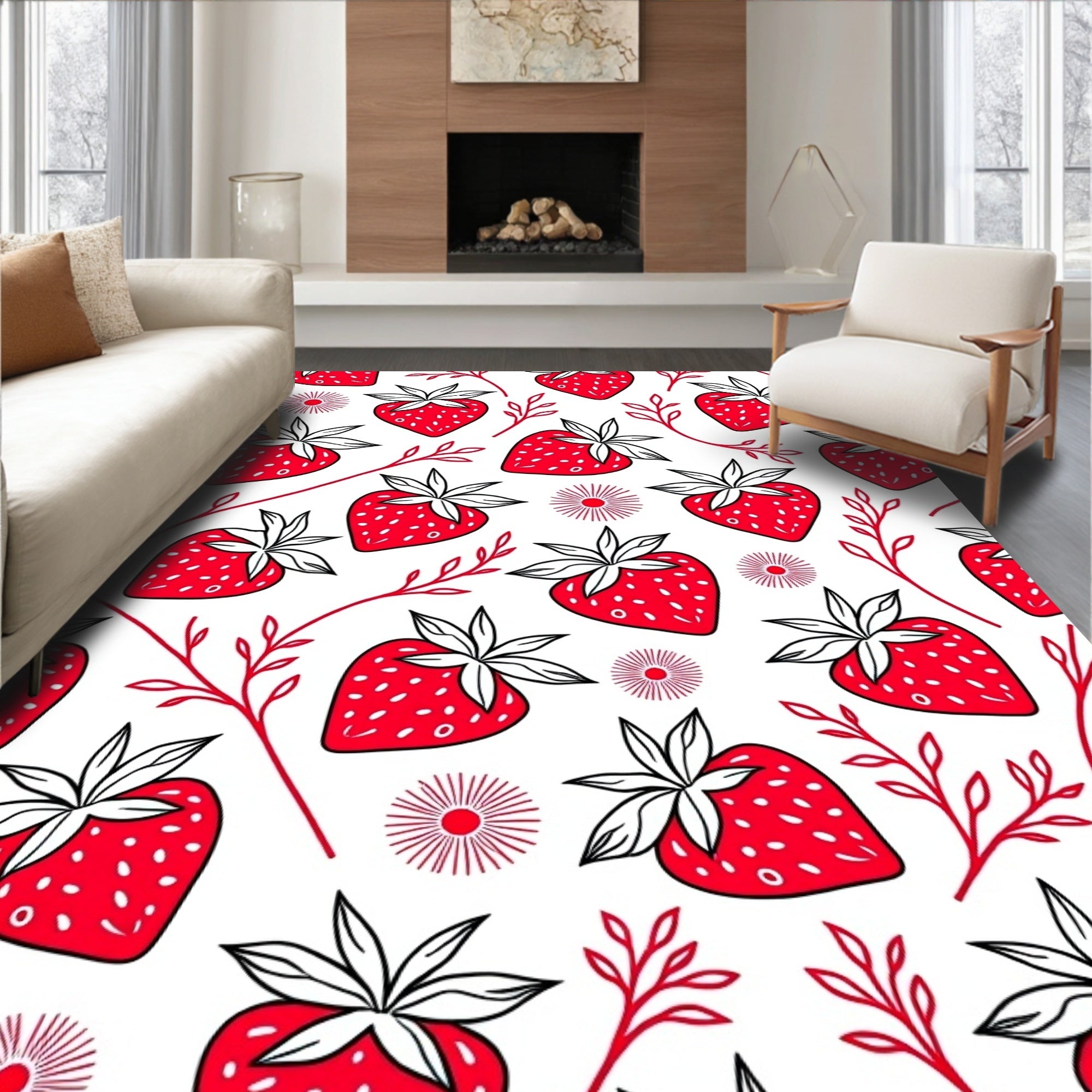 Crimson Strawberry Twig Burst Rug