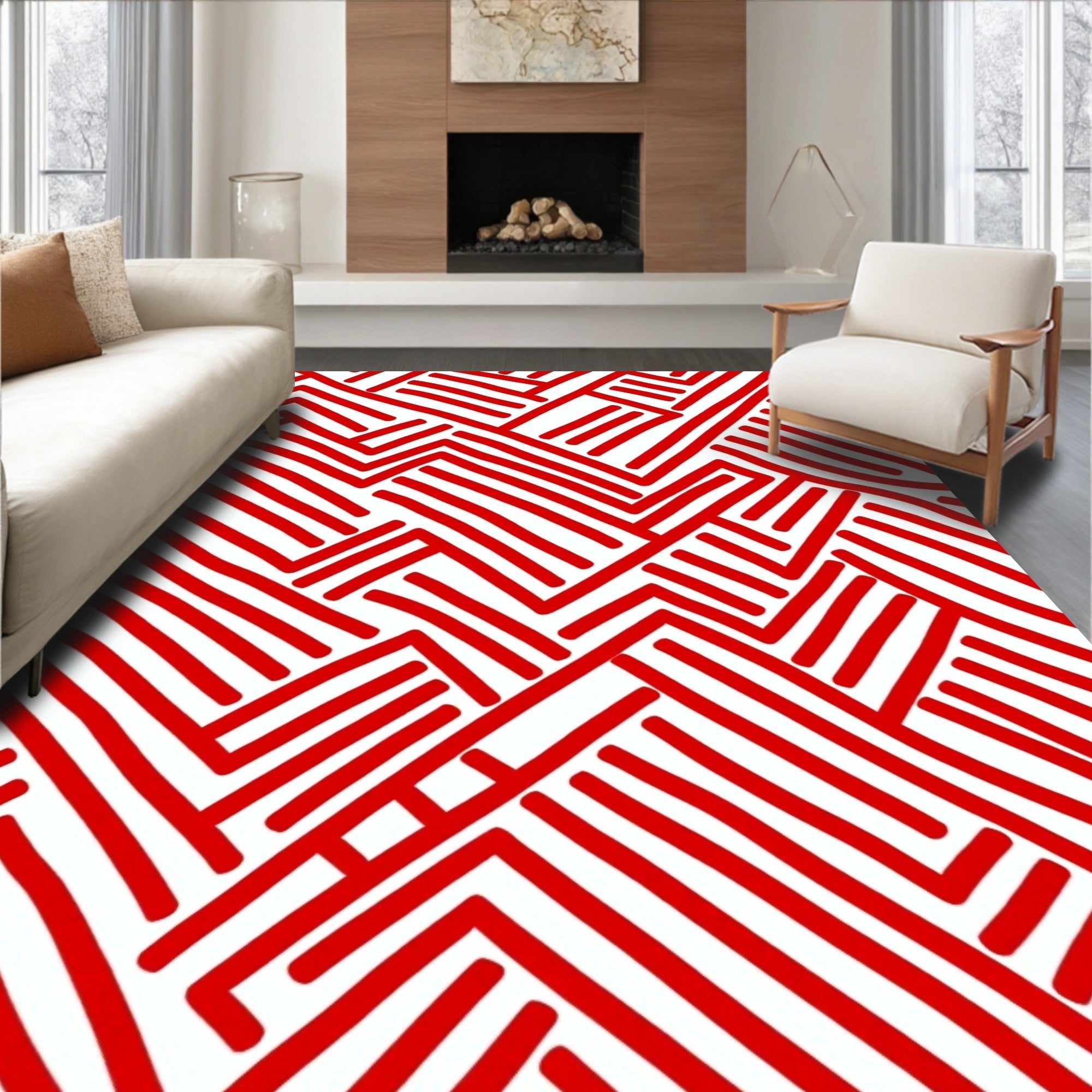 Bold Red Interlocking Stripe Rug