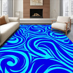 Electric Blue Swirling Abstract Waves Rug