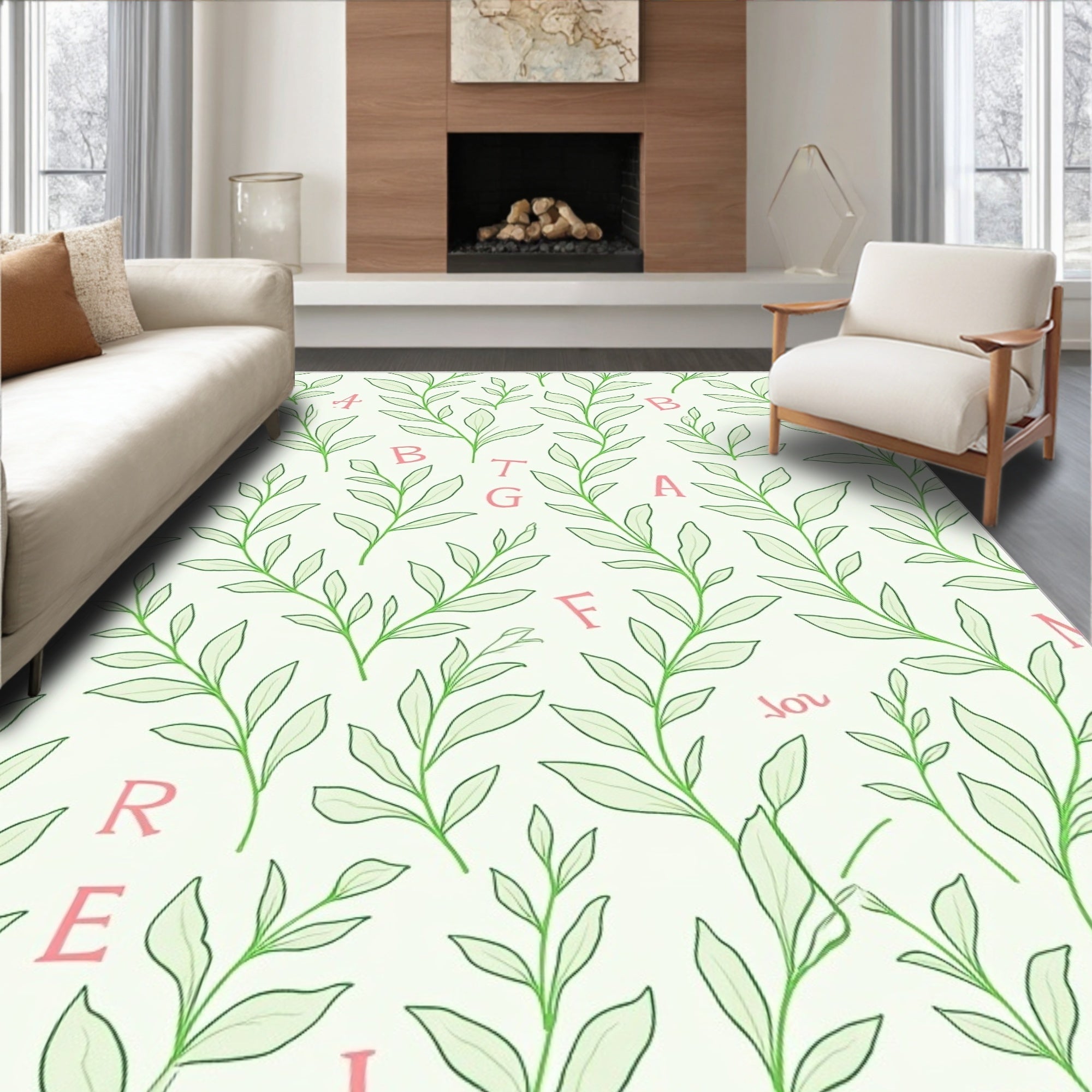 Alphabetical Green Vine Swirls Rug