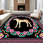 Pink Floral Frame Cream Striped Cow Rug