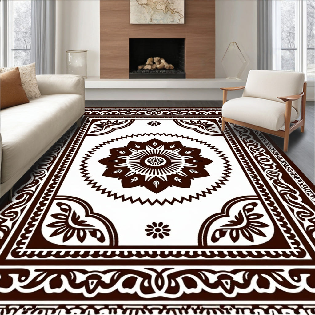 Brown Central Medallion Bordered Rug