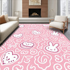 Cute Pink Doodle Hearts Bunnies Stars Rug