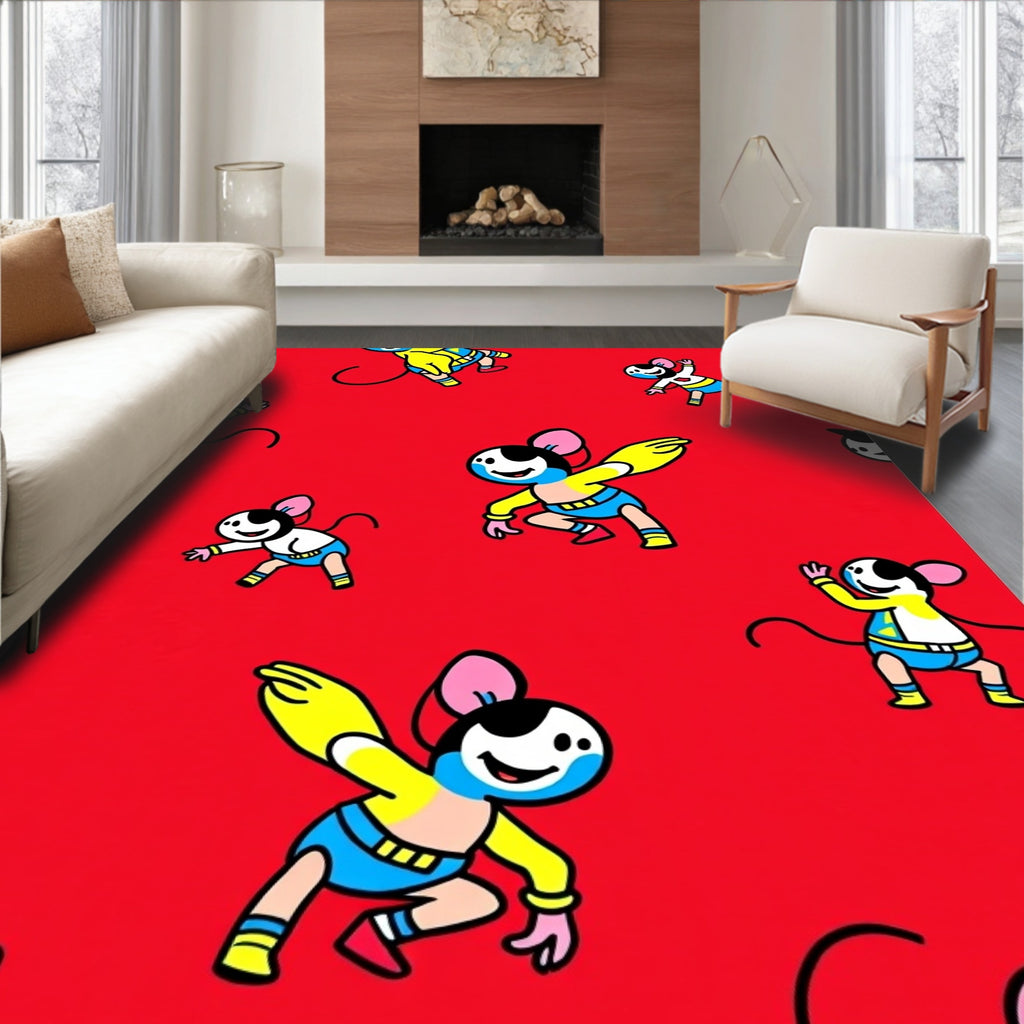 Red Comic Mice Action Rug
