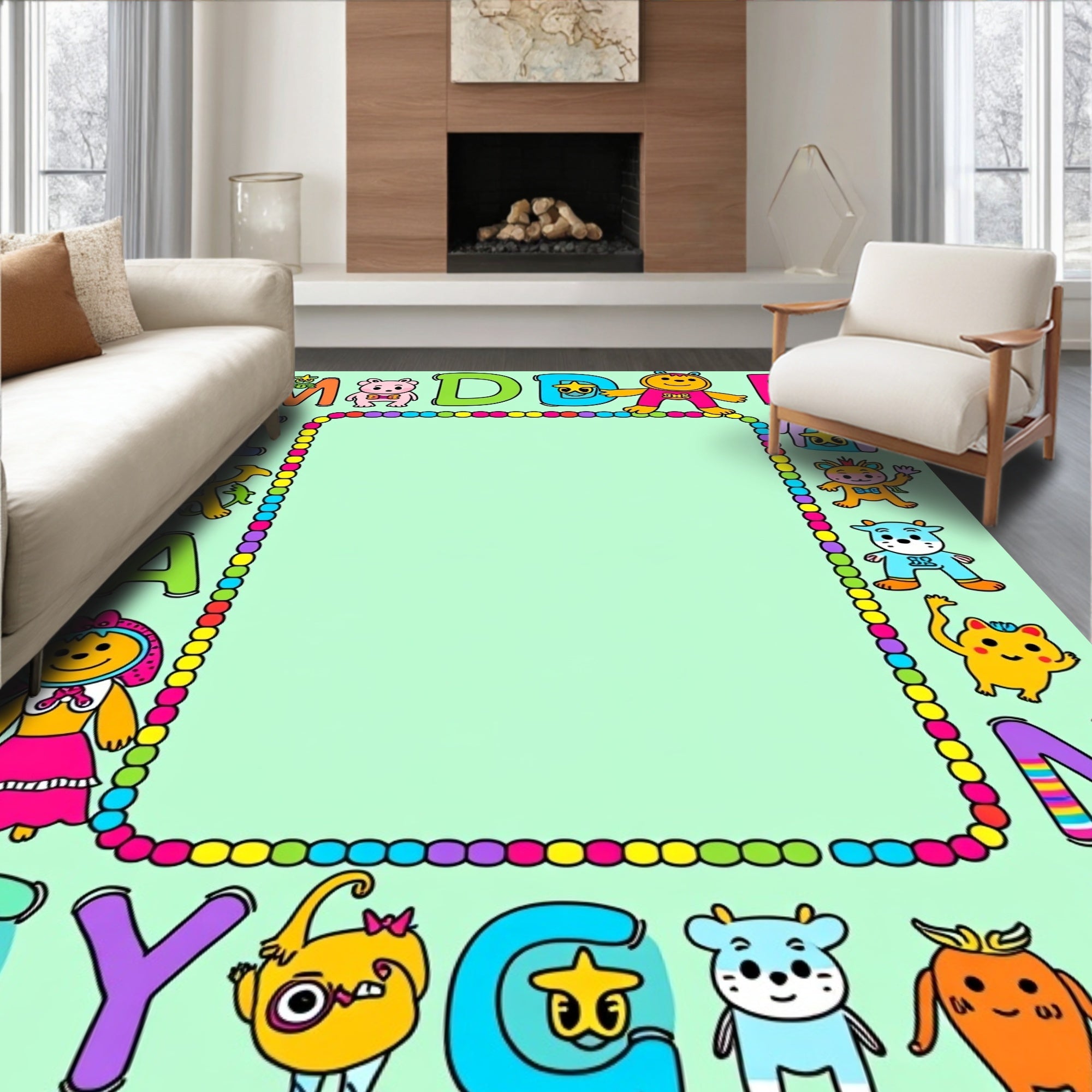 Children's Alphabet Creatures Border Rug
