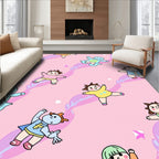 Playful Childlike Characters Pink Swirls Stars Rug