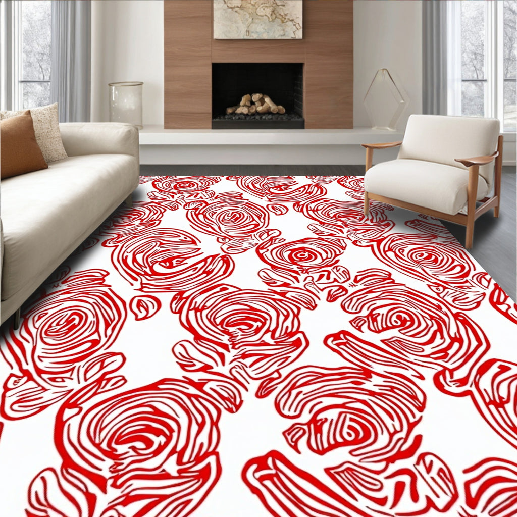 Bold Red Abstract Rose Swirl Rug