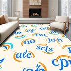 Playful Blue Orange Text Collage Rug