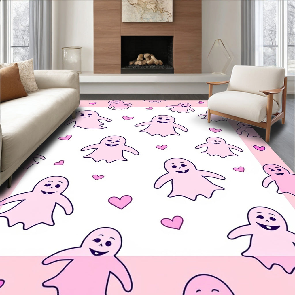 Pink Ghost Hearts Fun Repeat Rug
