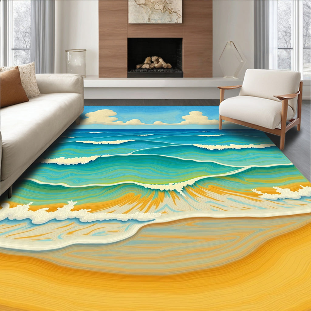 Coastal Waves Blue Ocean Sands Rug