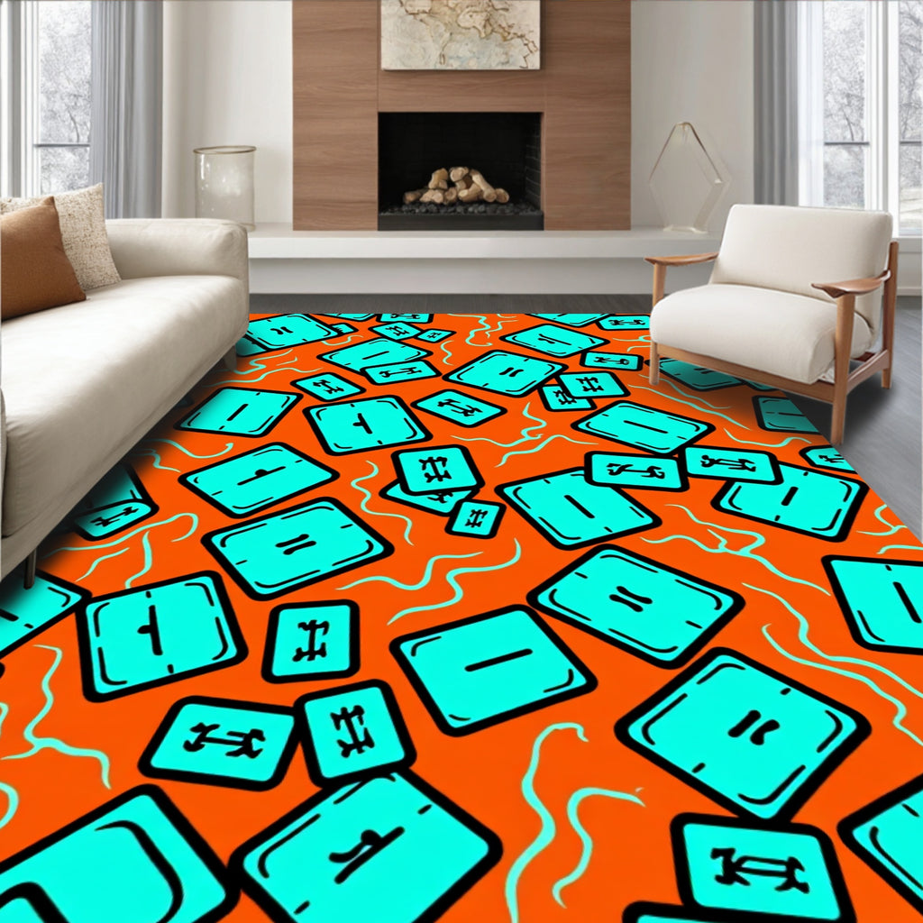 Bright Teal Geometric Square Scatter Rug