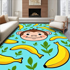 Playful Monkey Banana Leaves Background Rug
