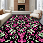 Neon Pink Mint Floral Mandala Rug
