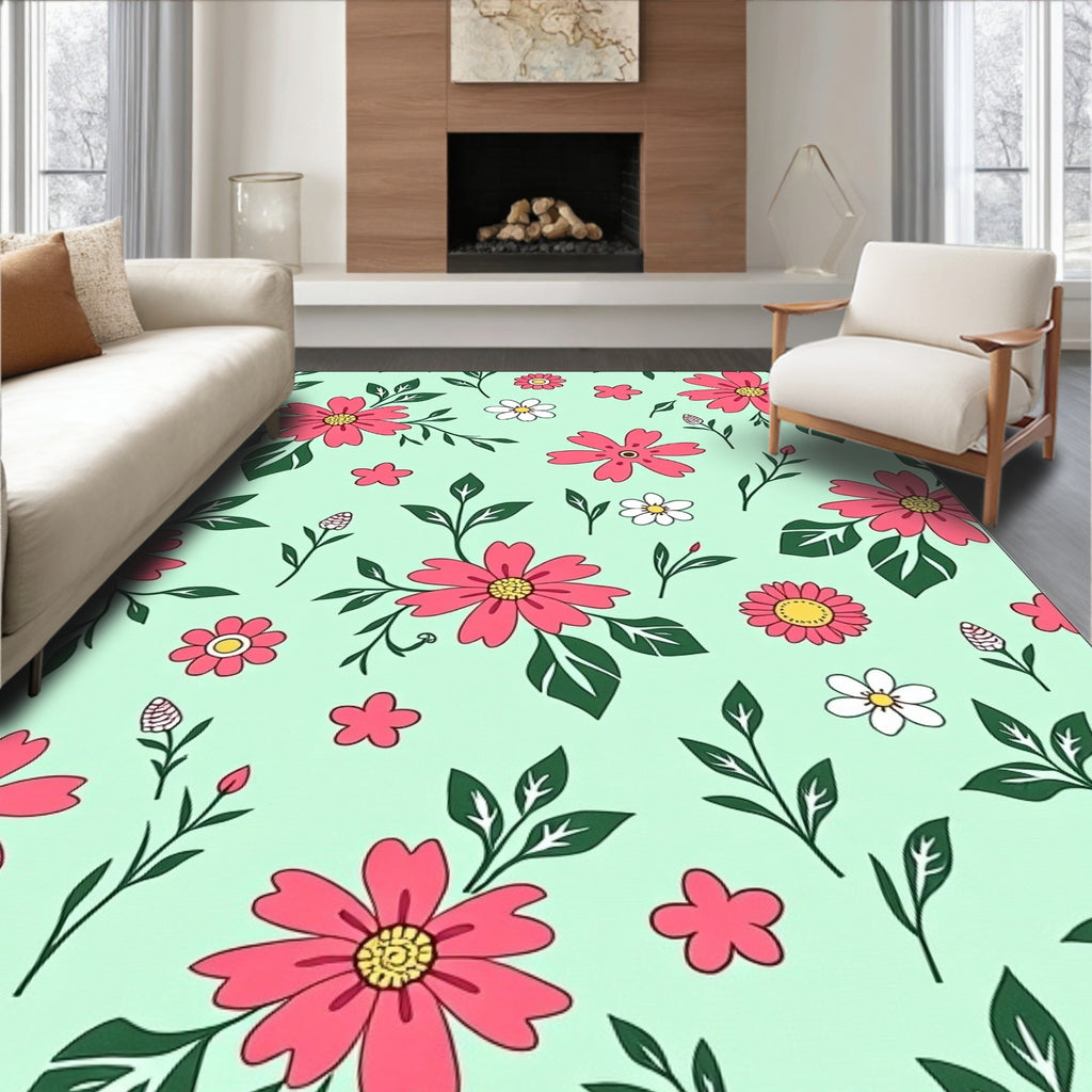 Spring Pink Daisy Meadow Rug