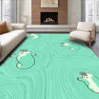 Teal Cartoon Creatures Flowing Waves Rug