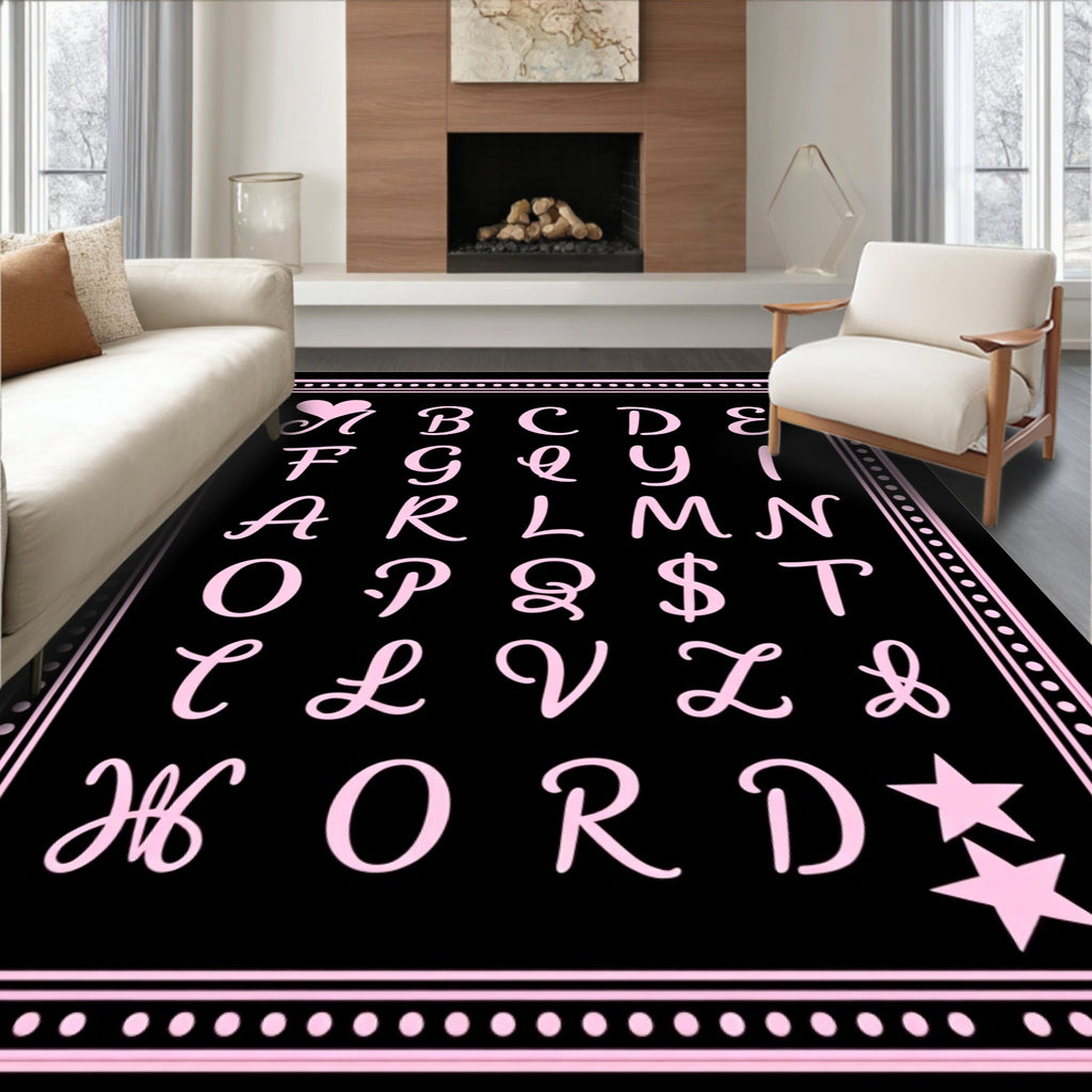 Pink Script Alphabet Heart Stars Rug