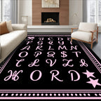 Pink Script Alphabet Heart Stars Rug