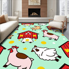 Farm Animals Red Barn Mint Background Rug
