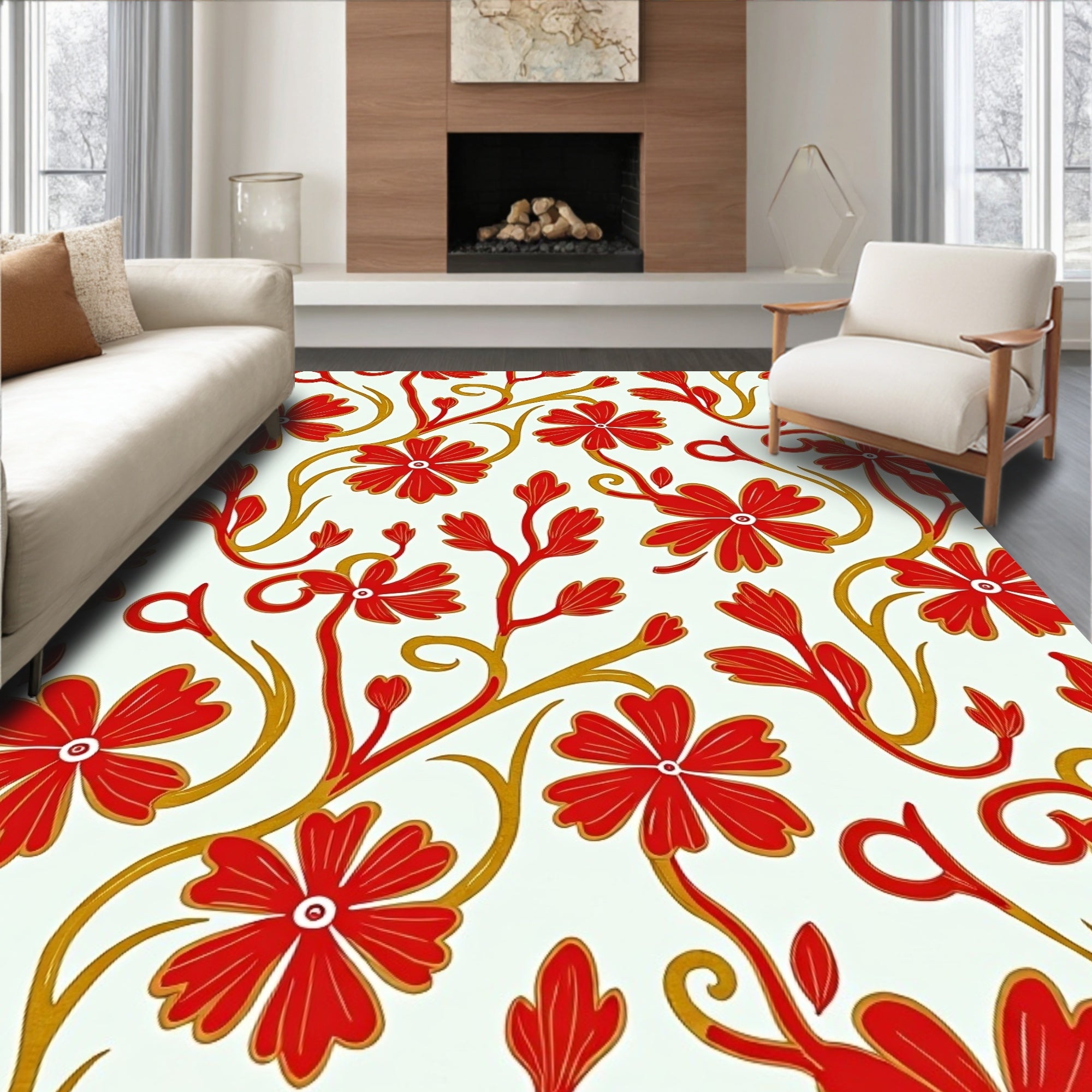 Classic Red Floral Vine Rug