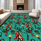 Red Yellow Teal Floral Swirl Rug