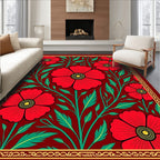 Vibrant Red Poppy Floral Garden Rug