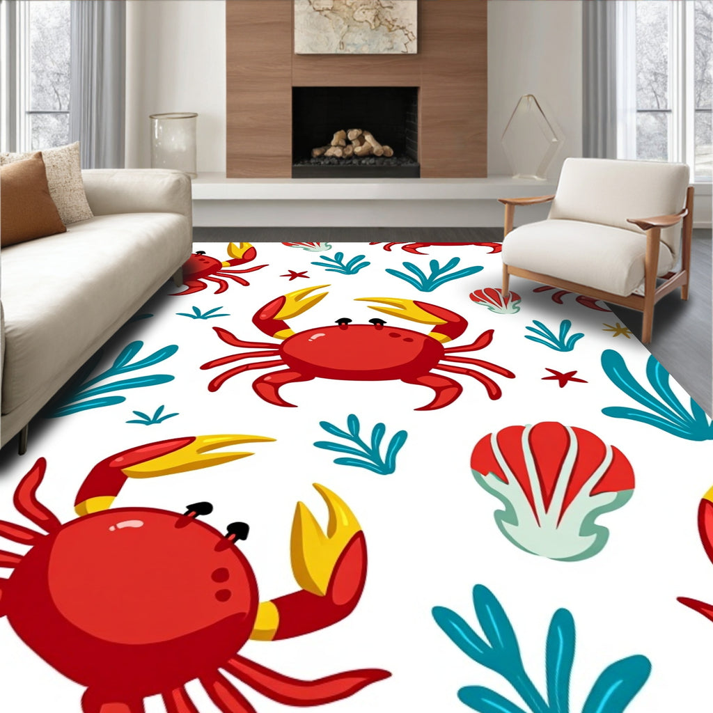 Red Crab Underwater Scene Rug