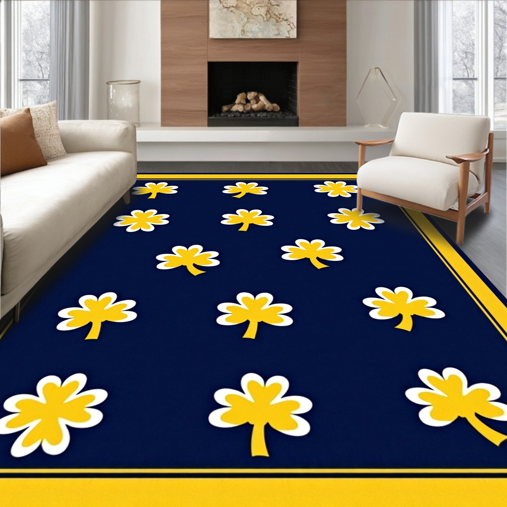 Navy Yellow Clover Garland Rug