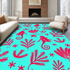 Aqua Mermaid Coral Starfish Silhouette Rug