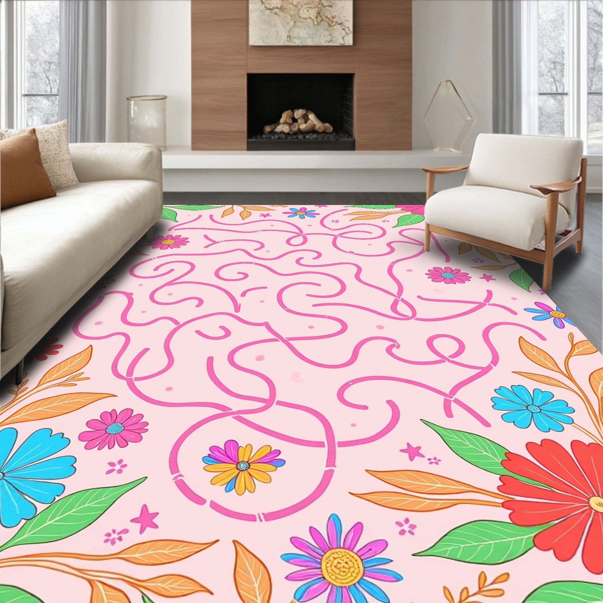 Pink Floral Maze Garden Rug