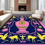 Pink Vase Yellow Birds Deer Border Rug