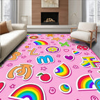 Whimsical Pink Rainbow Character Medley Rug