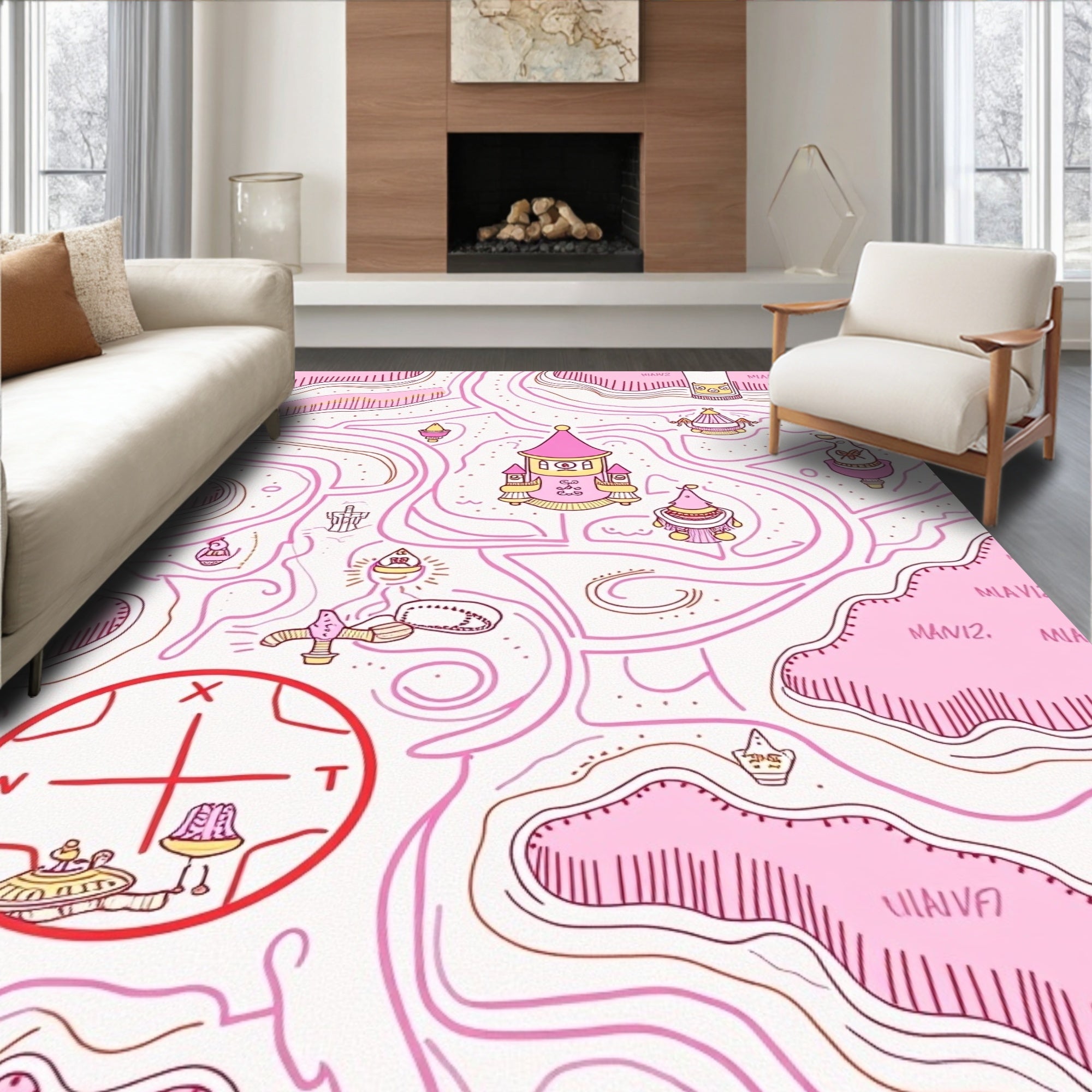 Pink Castle Maze Map Adventure Rug