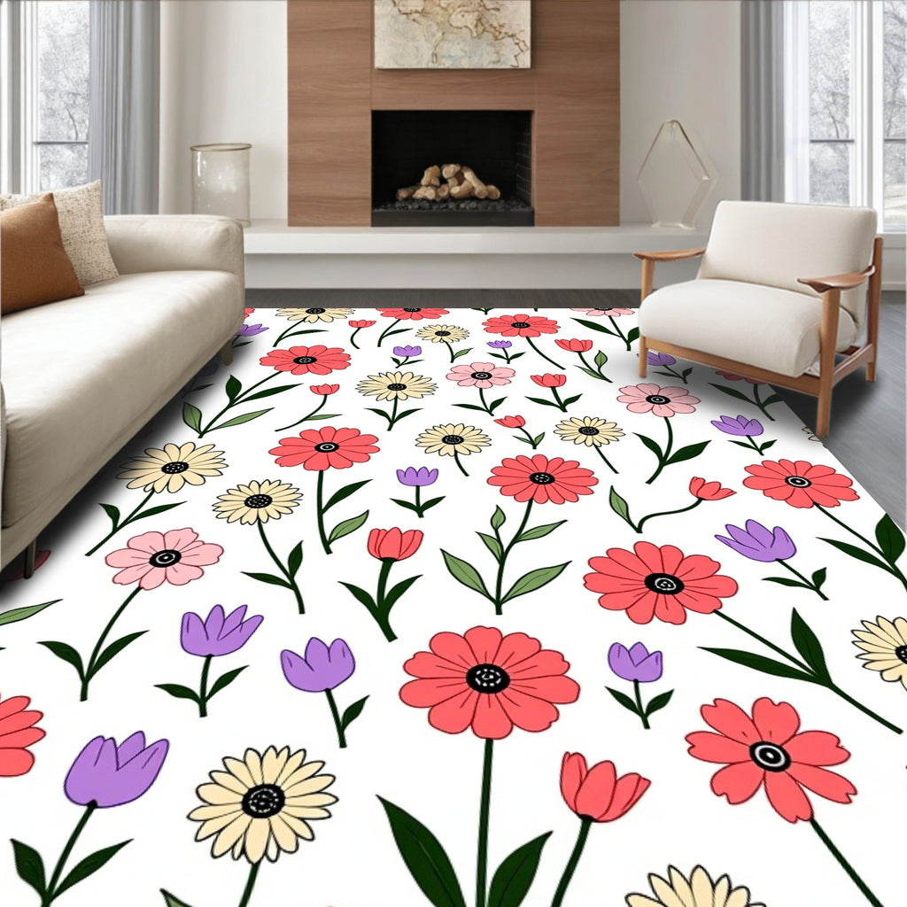 Coral Pink Daisy Tulip Garden Rug