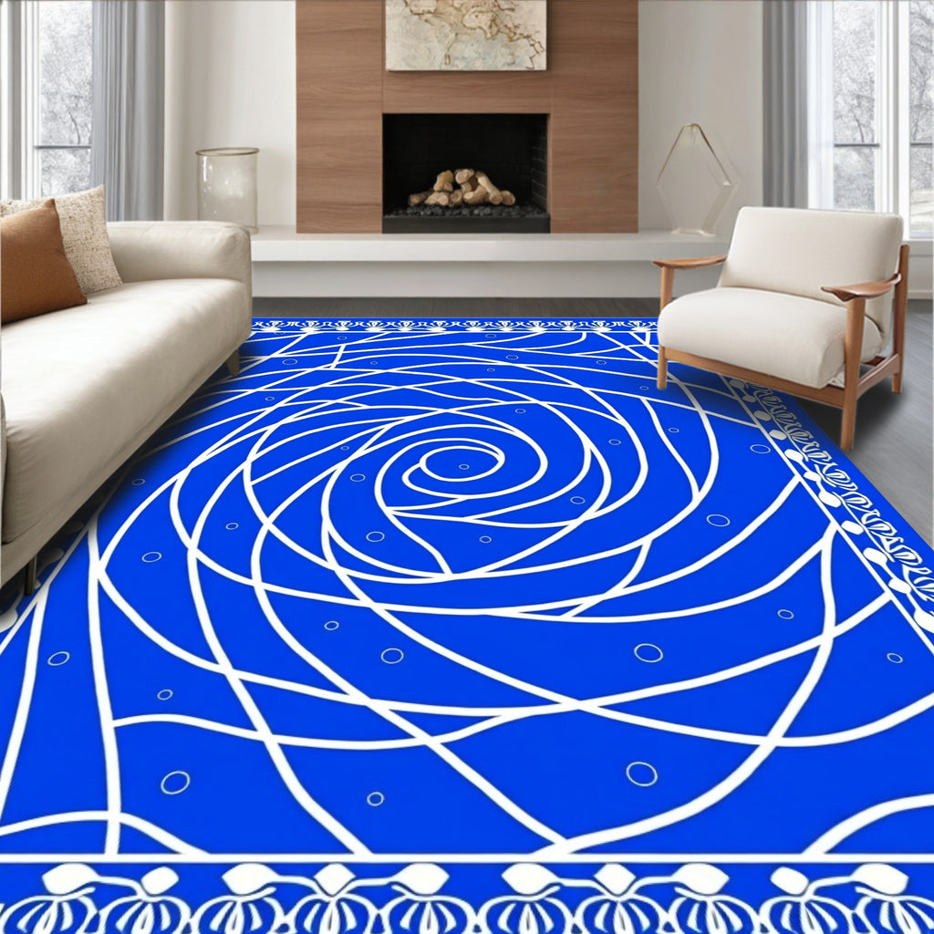 Vibrant Cobalt Swirl Medallion Rug