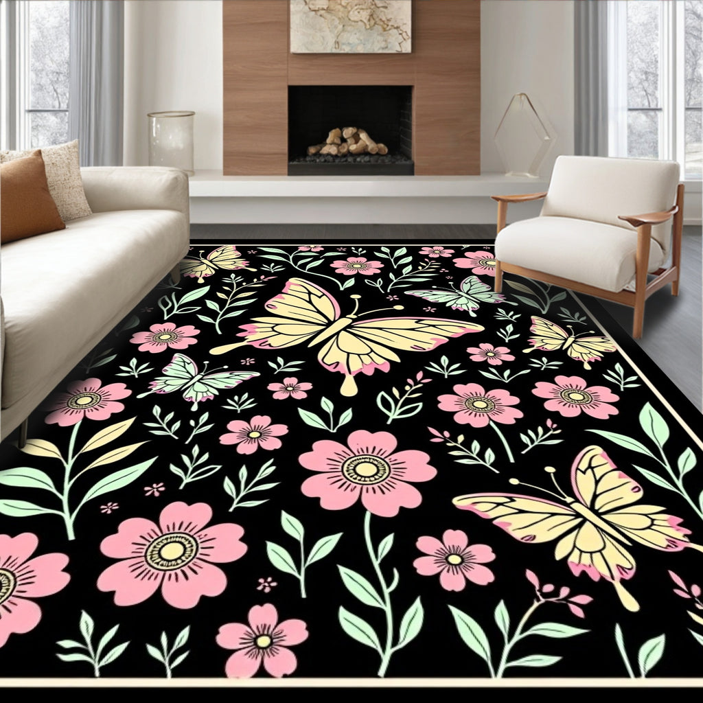 Whimsical Pastel Butterfly Garden Rug