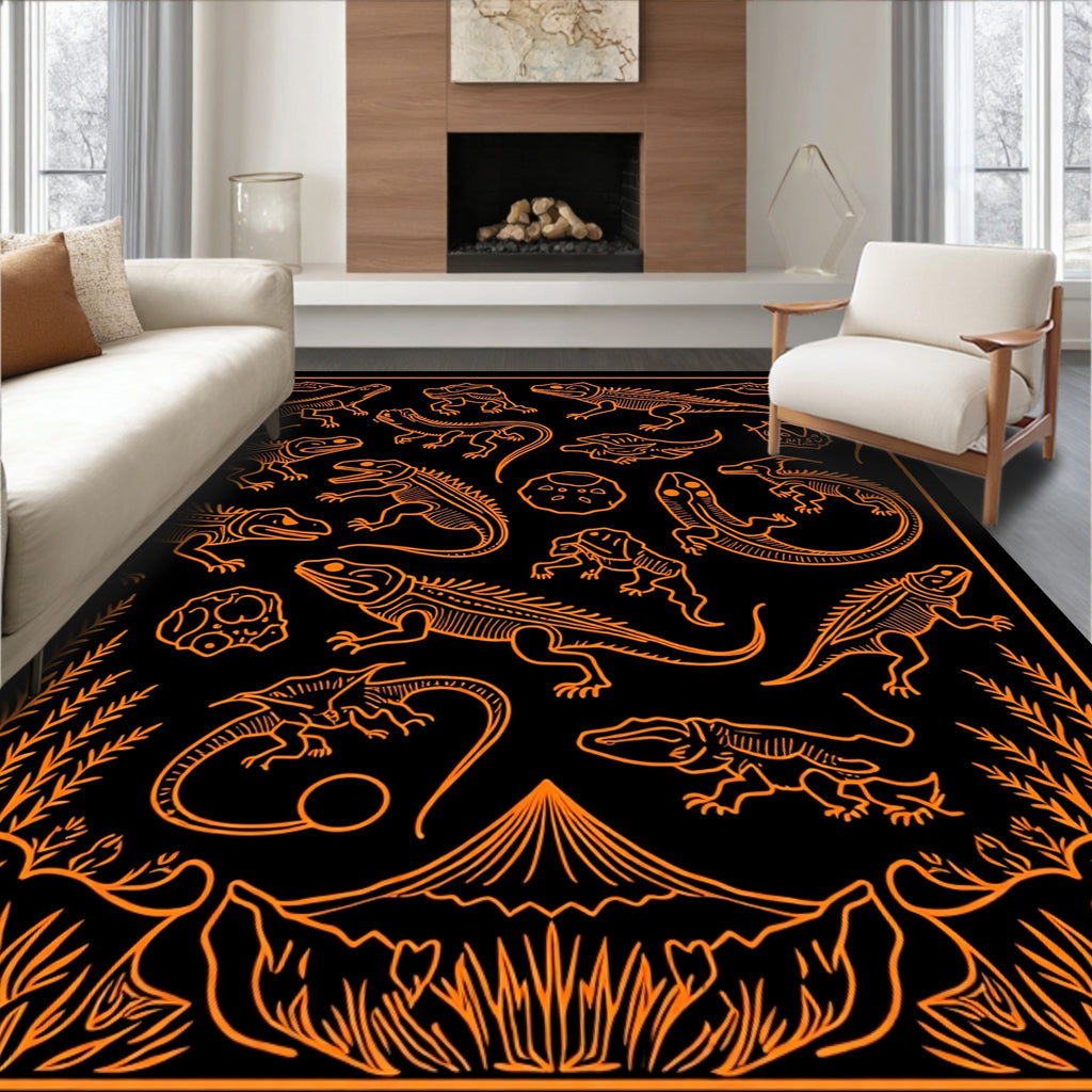 Orange Reptile Skeleton Assortment Rug