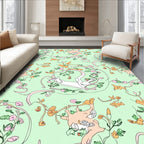 Whimsical White Hare Floral Garden Rug