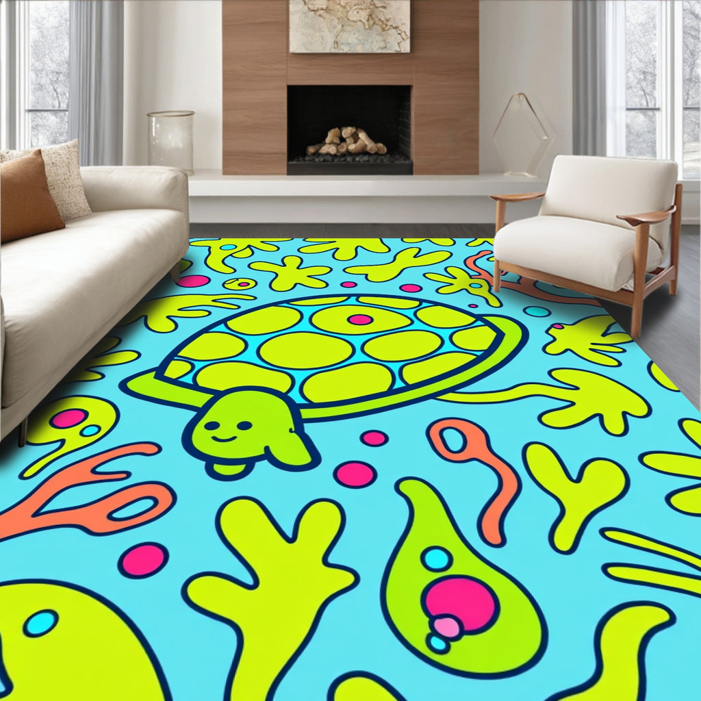 Whimsical Lime Green Turtle Ocean Buddy Rug