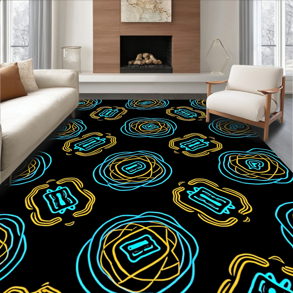 Turquoise Yellow Abstract Swirl Medallions Rug