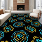 Turquoise Yellow Abstract Swirl Medallions Rug