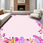 Whimsical Pink Floral Whimsical Creatures Rug