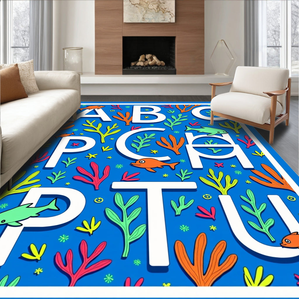 Nautical Alphabet Ocean Coral Fish Rug