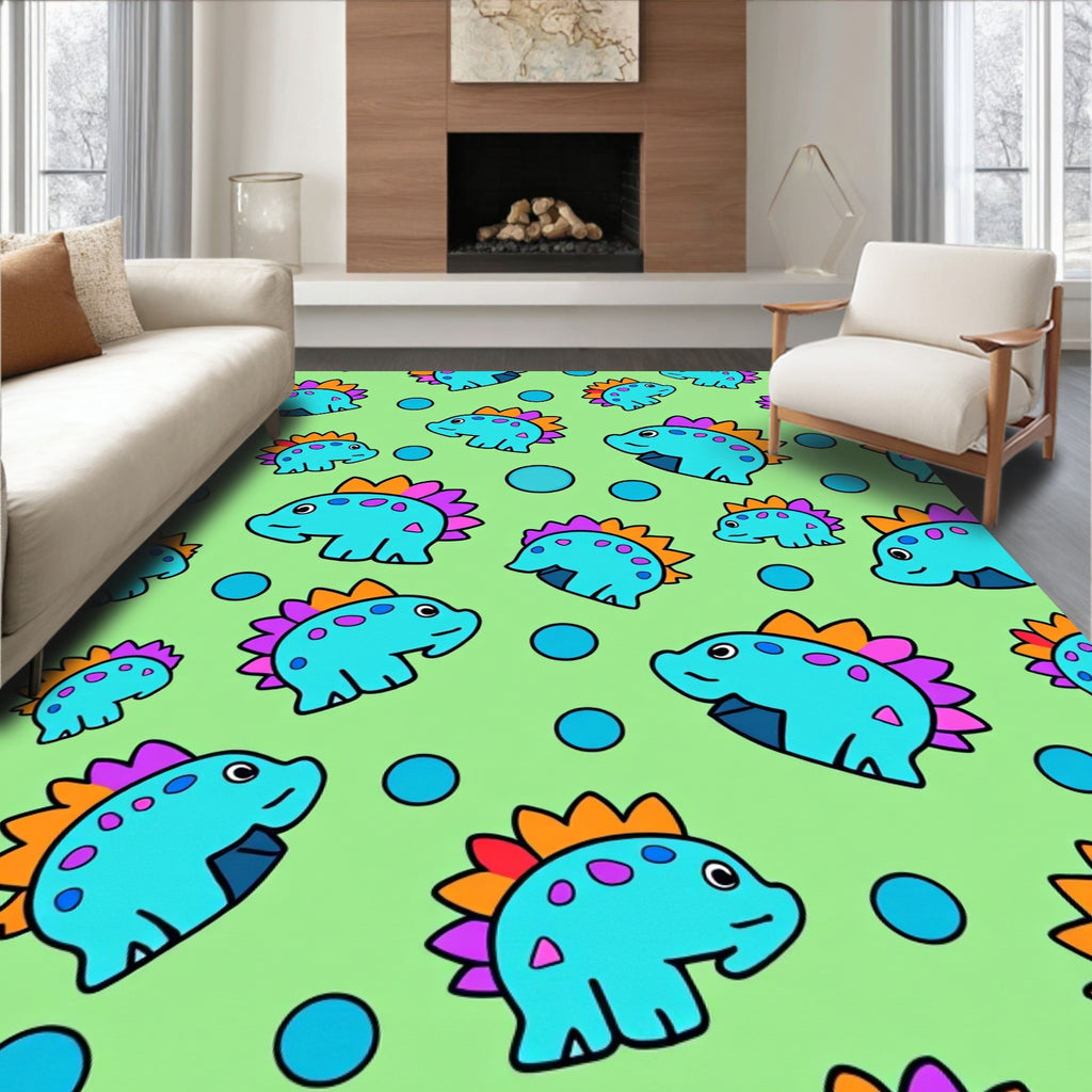 Cute Blue Cartoon Dinosaur Bubbles Rug