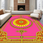 Vibrant Pink Sunburst Geometric Medallion Rug
