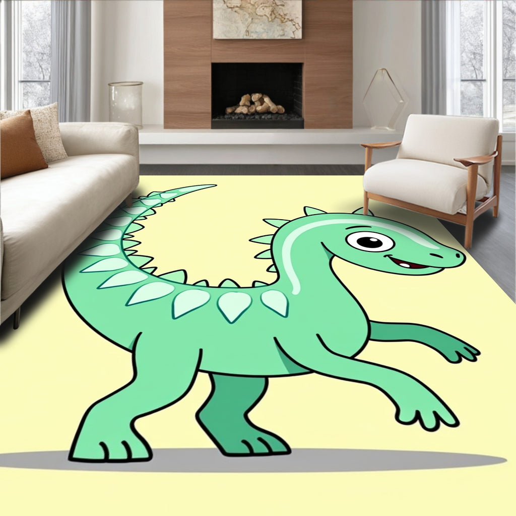 Green Cartoon Dinosaur Roaring Rug