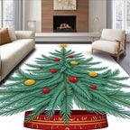 Festive Green Fir Tree Red Gold Ornaments Rug