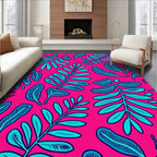 Vibrant Teal Leaf Tropical Pink Rug