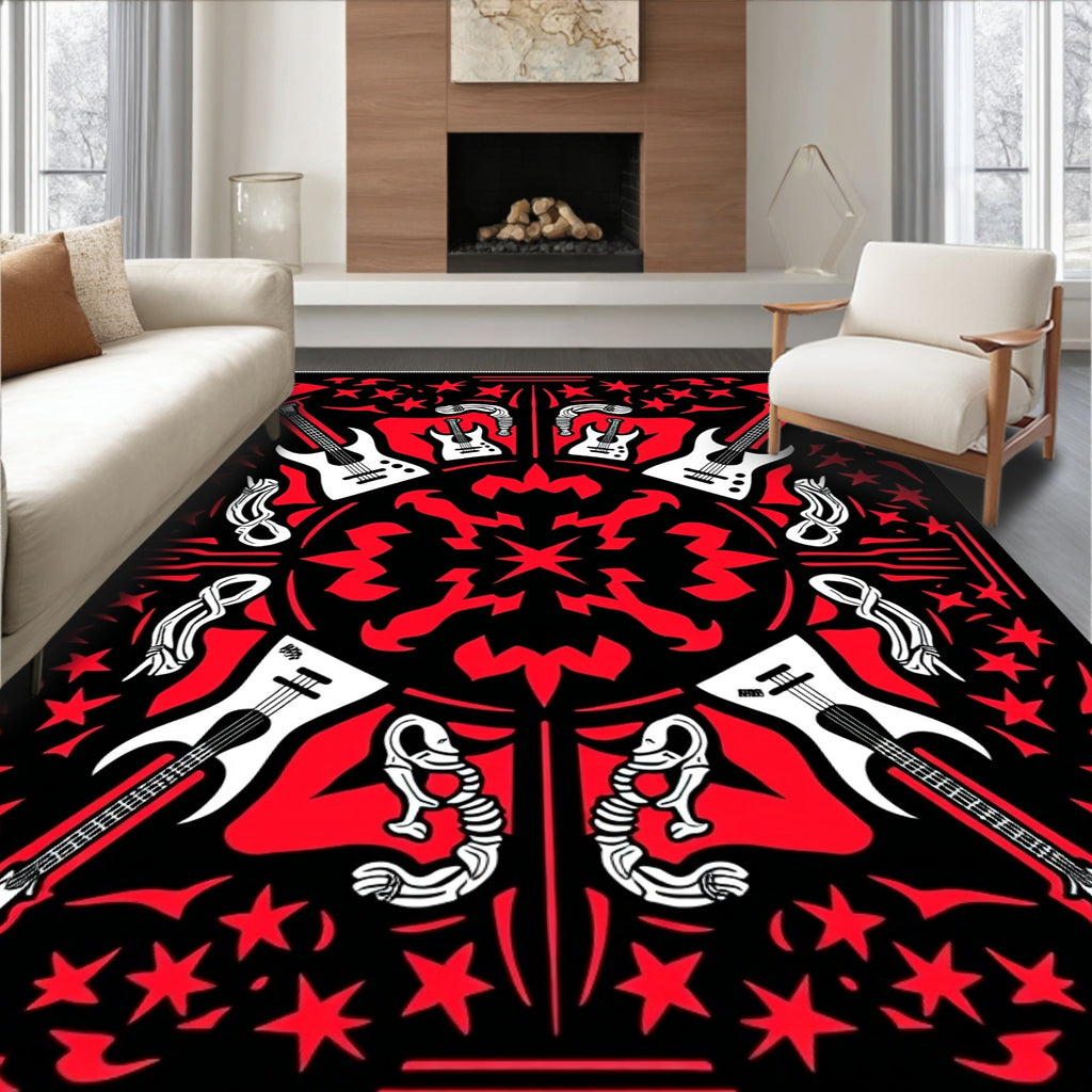 Red Black Rock Star Guitar Rug